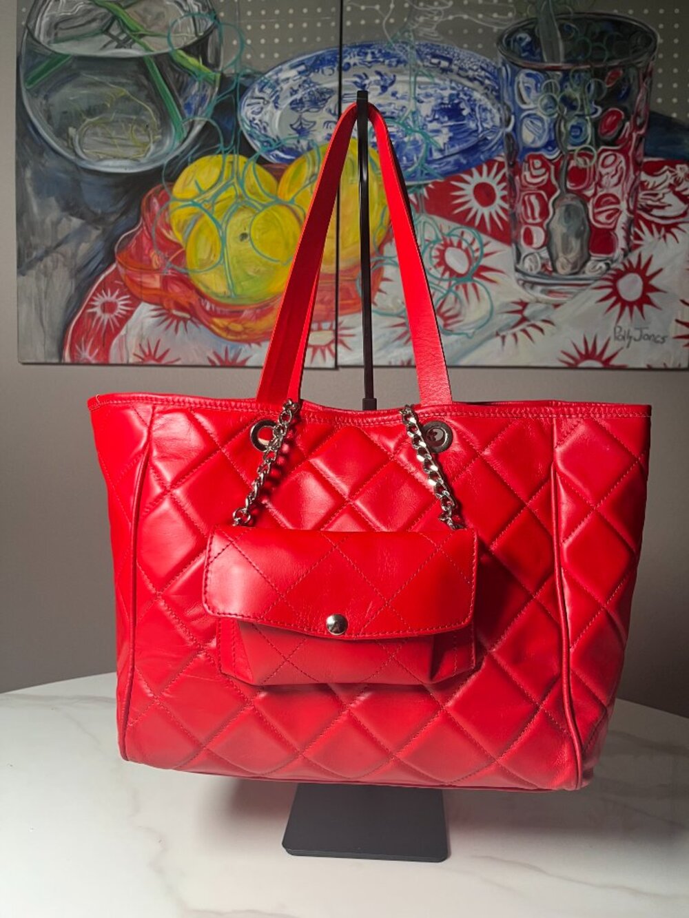 LAURA DI MAGGIO Red Quilted Leather Tote Shoulder Bag Made in Italy
